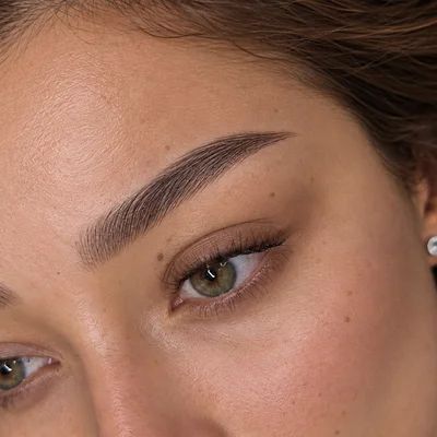 Close-up of combination brows with hairstrokes and shading